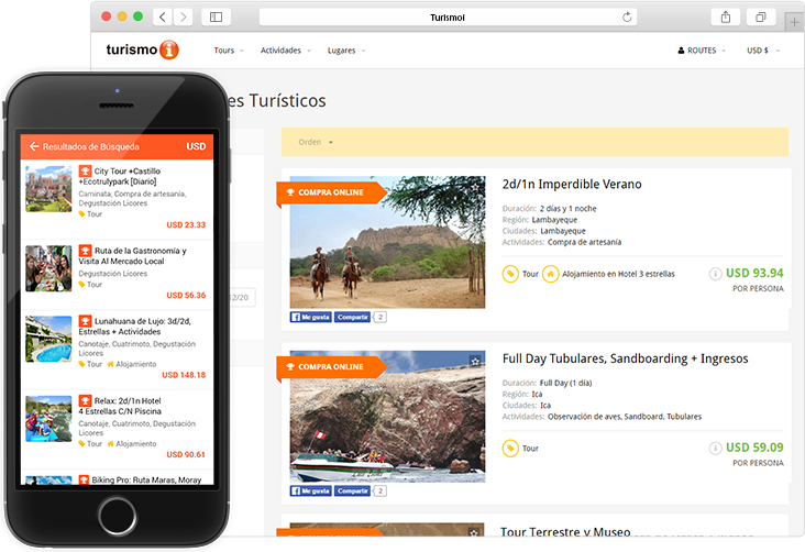 UX desarrollado específicamente para el segmento de tours y actividades en web y móvil.